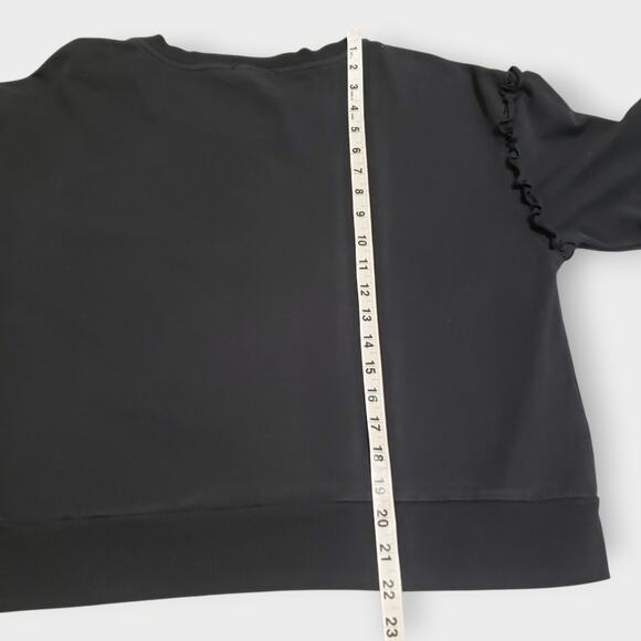 Evereve Sophia Ruffle Sleeve Crewneck Sweatshirt Black Sz Lg Boxy Minimalist - Picture 11 of 11